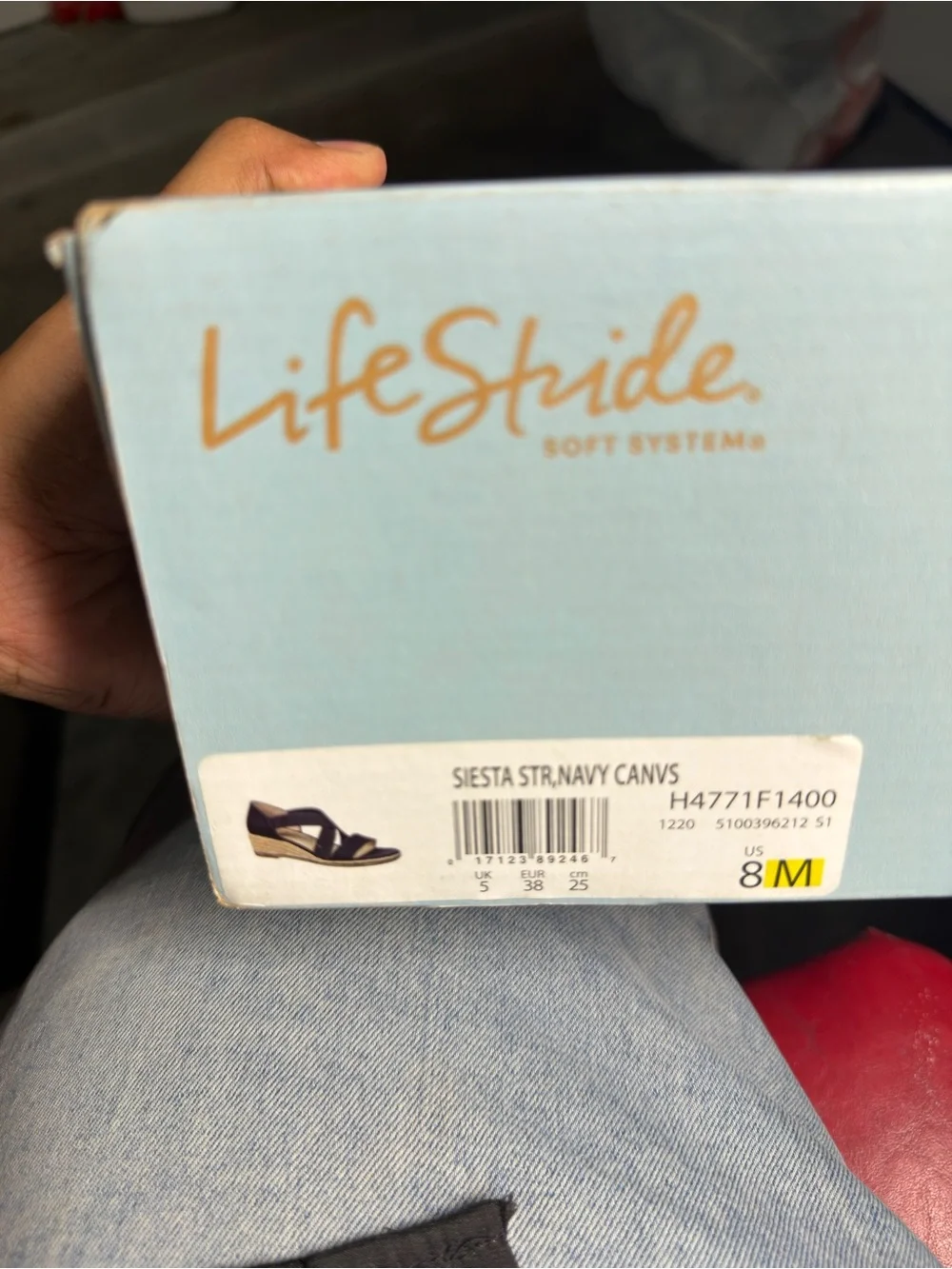 Life Stride Navy Elastic Crisscross Wedge Sandals